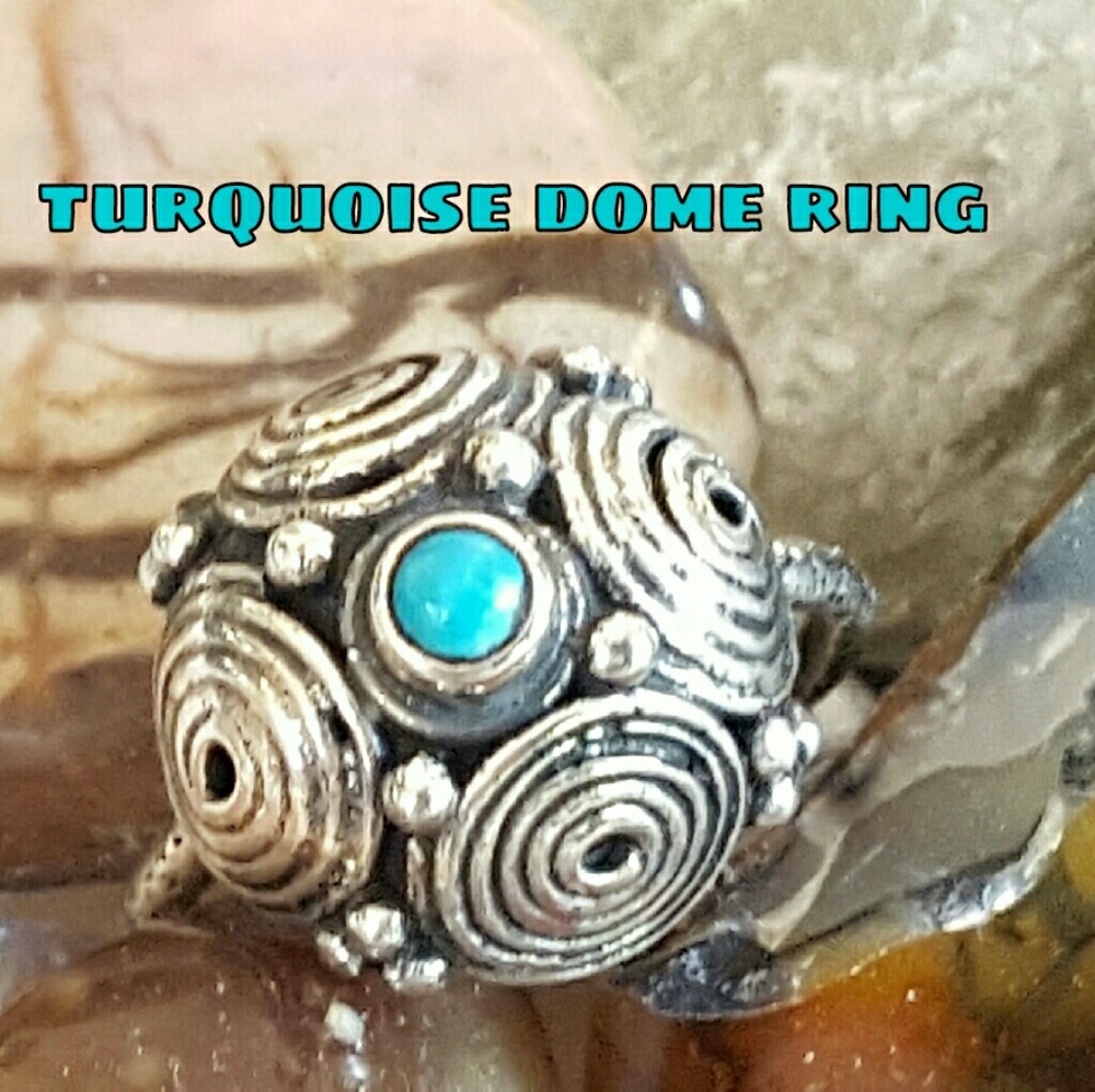 Turquoise Dome Ring Sterling Silver